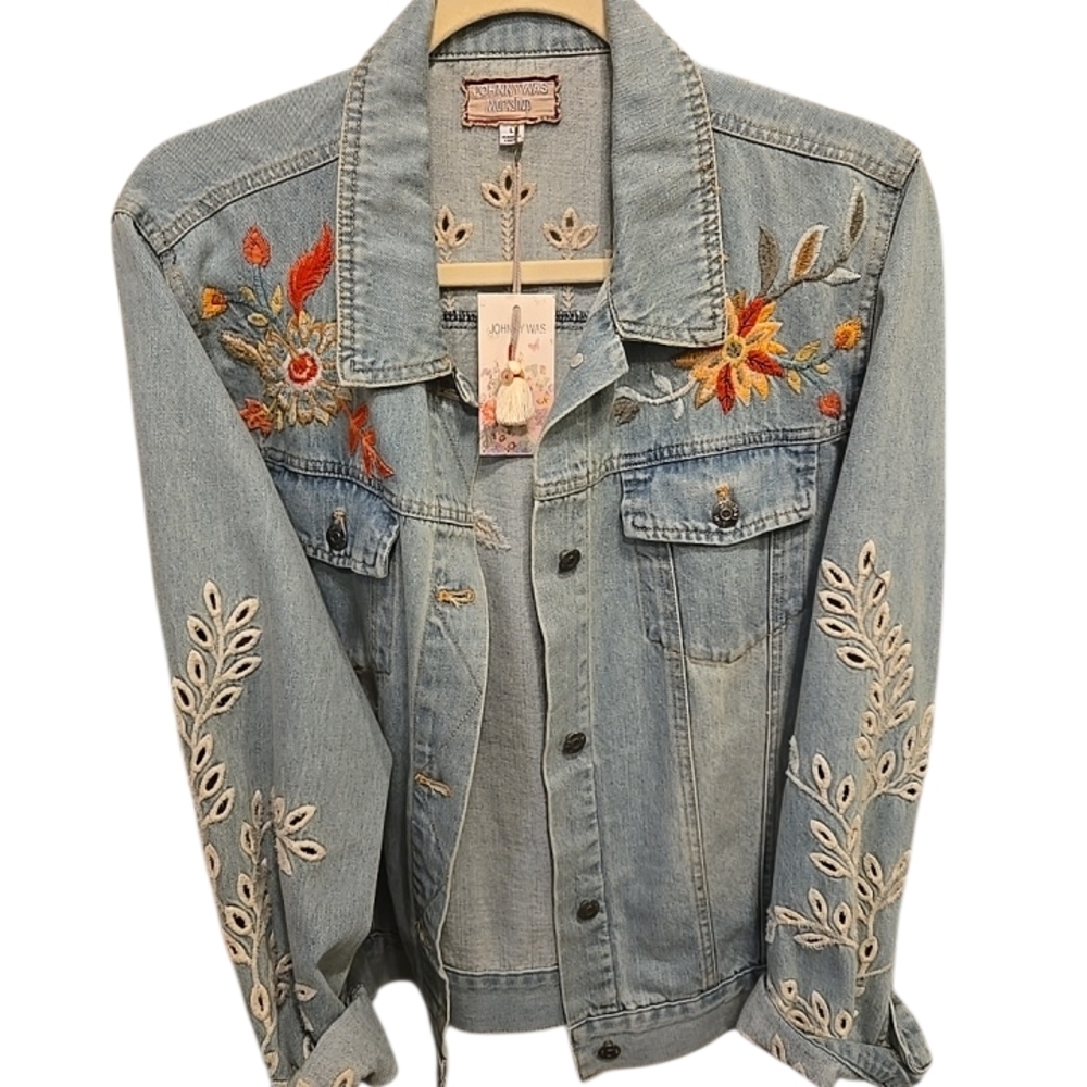 Johnny Was Light Blue Embroidered Jacket